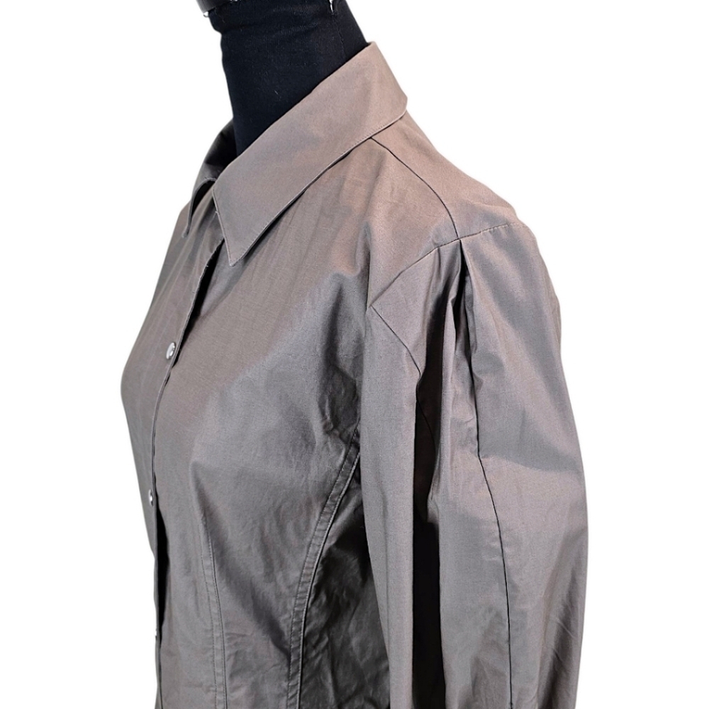 Thakoon Cotton Puff Sleeve Shirt Jacket Sz 6 Taupe Fitted Avant Garde Unique - Picture 9 of 16
